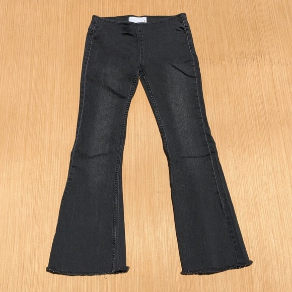 Newbury Kustom Jeans Flare Bell‎ Bottom Frayed Hem Pull On Black Women's Medium - Picture 1 of 7